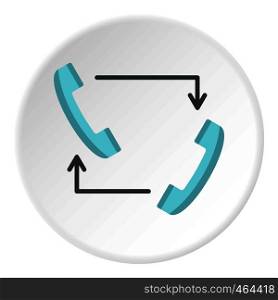 Blue handsets with arrows icon in flat circle isolated vector illustration for web. Blue handsets with arrows icon circle
