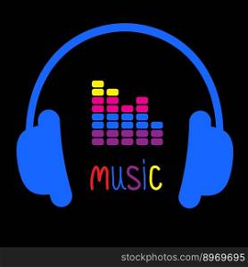 Blue headphones equalizer and colorful word music vector image