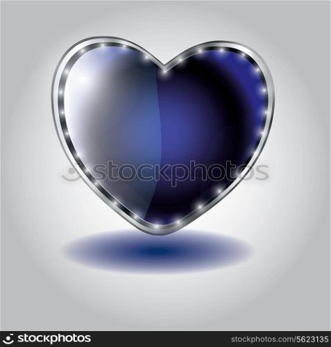 blue heart shaped glass button. vector illustration on valentine`s day