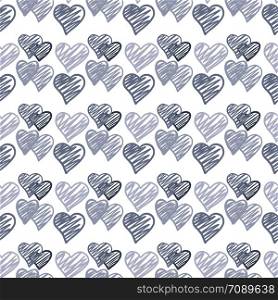 Blue hearts seamless pattern on white background. 14 february wallpaper. Valentines Day backdrop. Hand drawn ornament, texture. Wedding template Vector illustration. Blue hearts seamless pattern on white background. 14 february wallpaper.