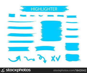 Blue Highlighter Marker Strokes. Yellow watercolor hand drawn highlight set.. Blue Highlighter Marker Strokes. Yellow watercolor hand drawn highlight set
