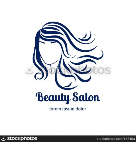 Blue icon with girl face silhouette. Vector illustration. Blue icon with girl face silhouette