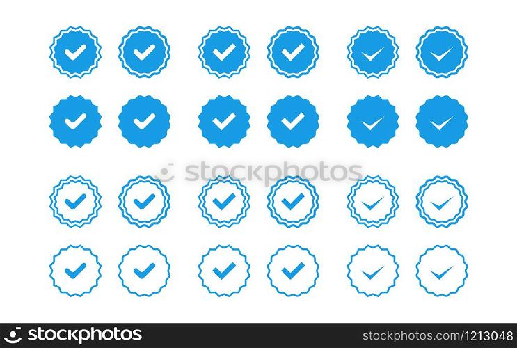 blue icons official checkmark set isolated in flat style, vector. blue icons official checkmark set isolated in flat style