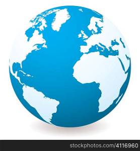 Blue illustrated globe with shadow and white land and ocean