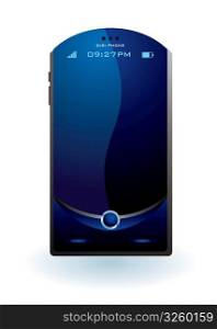 Blue illustrated mobile phone concept with blank screen