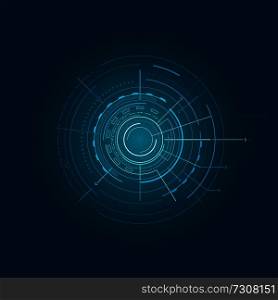 Blue Interface with geometric figures vector illustration with eight rectangles dots curved and straight lines pointers isolated on dark backdrop. Blue Interface with Various Geometric Figures