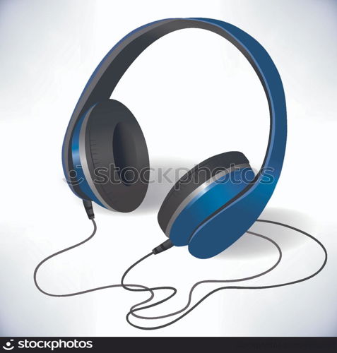 Blue isolated headphones for stereo music emblem poster on white background vector illustration