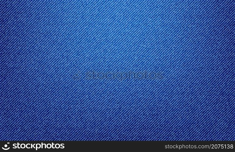 Blue jeans denim texture background, vector pattern of apparel fabric in closeup. Blue jeans cloth or denim canvas material, realistic cotton textile in macro, denim jeans of pants or pocket. Blue jeans denim texture background pattern