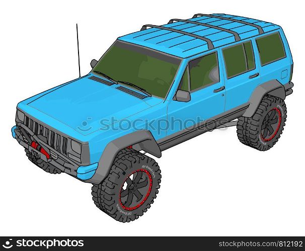 Blue jeep cherokee, illustration, vector on white background.