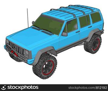 Blue jeep cherokee, illustration, vector on white background.
