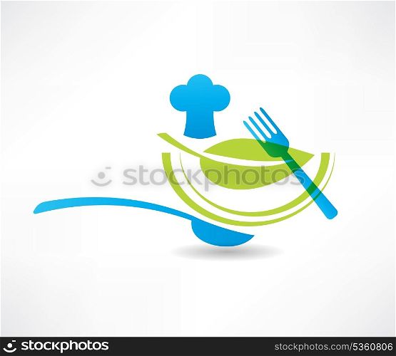 blue kitchen set cook and a green leaf icon