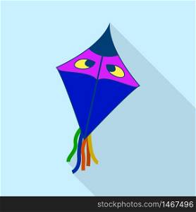 Blue kite with eyes icon. Flat illustration of blue kite with eyes vector icon for web design. Blue kite with eyes icon, flat style