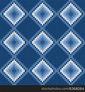 Blue knitted pattern. Vector illustration
