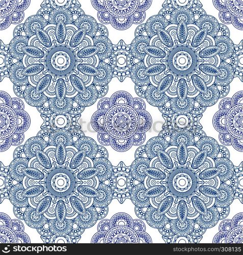 Blue lace ornament pattern vector seamless background. Blue ornament pattern