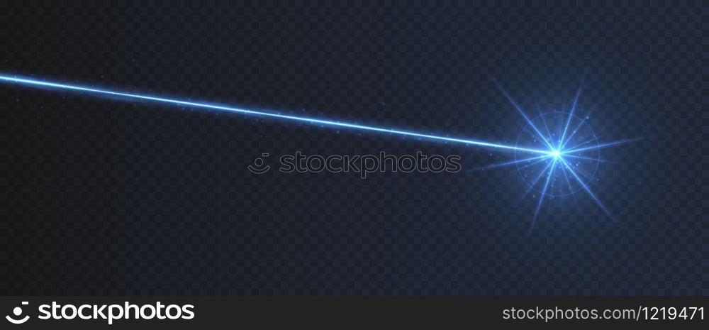 Blue laser beam light effect isolated on transparent background. turquoise neon light ray with sparkles.. Blue laser beam light effect isolated on transparent background.
