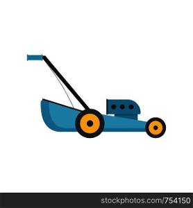 Blue lawn mower icon. Flat illustration of blue lawn mower vector icon for web isolated on white. Blue lawn mower icon, flat style