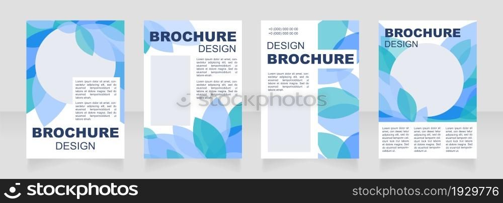 Blue leaf on white blank brochure layout design. Leaves decor. Vertical poster template set with empty copy space for text. Premade corporate reports collection. Editable flyer paper pages. Blue leaf on white blank brochure layout design