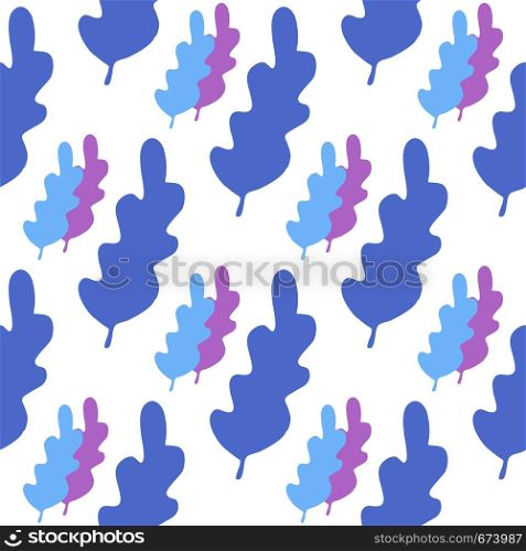 Blue leaves seamless pattern in pastel colors. Leaf branch backdrop. Vector forest illustration on white background. Flat style for textile fabric, wrapping. Blue leaves seamless pattern in pastel colors. Leaf branch backdrop.