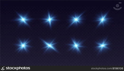 Blue lens flare, glowing star with rays, shiny flash spark, bright cosmic explosion isolated on black. Vector illustration.. Blue lens flare, glowing star with rays, shiny flash spark, bright cosmic explosion isolated on black.