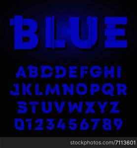 Blue letters and numbers gradient shadow design. Alphabet font template. Vector illustration.. Blue letters and numbers gradient shadow design. Alphabet font template