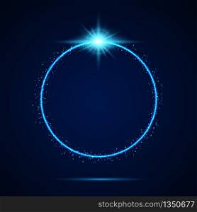Blue Light Effects on blue background. Round shiny frame with light bursts. vector illustration.