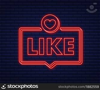 Blue like neon on light background. Thumb up icon. Social media network. Vector stock illustration. Blue like neon on light background. Thumb up icon. Social media network. Vector stock illustration.