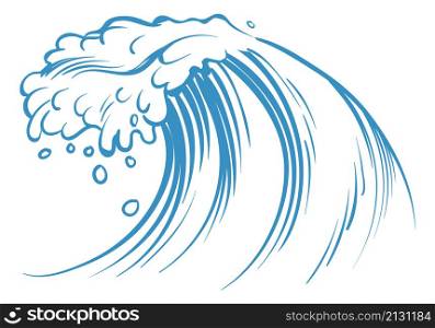 Blue line wave symbol. Ocean stream sketch isolated on white background. Blue line wave symbol. Ocean stream sketch