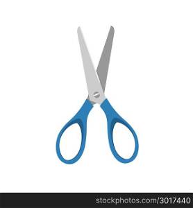 Blue little open scissors on a white background. Vector illustration