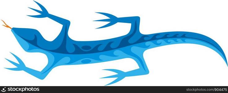 Blue lizard icon with tribal shapes on body isolated on white background.