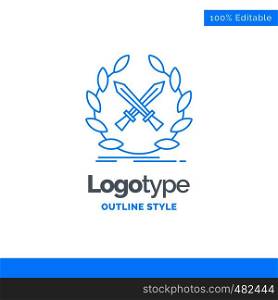 Blue Logo design for battle, emblem, game, label, swords. Business Concept Brand Name Design and Place for Tagline. Creative Company Logo Template. Blue and Gray Color logo design 100% Editable Template.