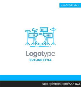 Blue Logo design for drum, drums, instrument, kit, musical. Business Concept Brand Name Design and Place for Tagline. Creative Company Logo Template. Blue and Gray Color logo design 100% Editable Template.