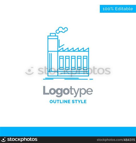 Blue Logo design for Factory, industrial, industry, manufacturing, production. Business Concept Brand Name Design and Place for Tagline. Creative Company Logo Template. Blue and Gray Color logo design 100% Editable Template.