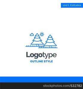 Blue Logo design for forest, camping, jungle, tree, pines. Business Concept Brand Name Design and Place for Tagline. Creative Company Logo Template. Blue and Gray Color logo design 100% Editable Template.