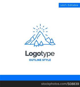 Blue Logo design for hill, landscape, nature, mountain, fireworks. Business Concept Brand Name Design and Place for Tagline. Creative Company Logo Template. Blue and Gray Color logo design 100% Editable Template.