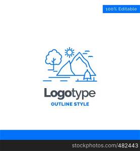 Blue Logo design for hill, landscape, nature, mountain, sun. Business Concept Brand Name Design and Place for Tagline. Creative Company Logo Template. Blue and Gray Color logo design 100% Editable Template.
