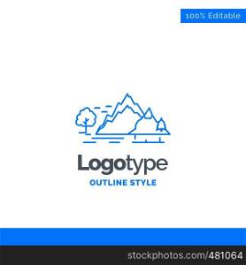 Blue Logo design for hill, landscape, nature, mountain, tree. Business Concept Brand Name Design and Place for Tagline. Creative Company Logo Template. Blue and Gray Color logo design 100% Editable Template.