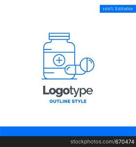 Blue Logo design for medicine, Pill, capsule, drugs, tablet. Business Concept Brand Name Design and Place for Tagline. Creative Company Logo Template. Blue and Gray Color logo design 100% Editable Template.