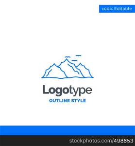 Blue Logo design for mountain, landscape, hill, nature, birds. Business Concept Brand Name Design and Place for Tagline. Creative Company Logo Template. Blue and Gray Color logo design 100% Editable Template.
