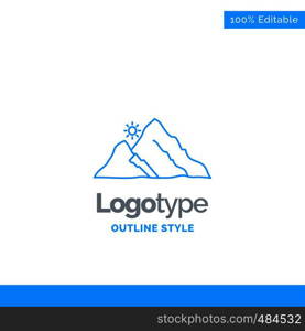 Blue Logo design for mountain, landscape, hill, nature, sun. Business Concept Brand Name Design and Place for Tagline. Creative Company Logo Template. Blue and Gray Color logo design 100% Editable Template.