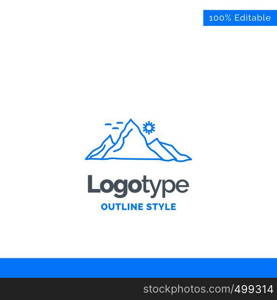 Blue Logo design for mountain, landscape, hill, nature, sun. Business Concept Brand Name Design and Place for Tagline. Creative Company Logo Template. Blue and Gray Color logo design 100% Editable Template.