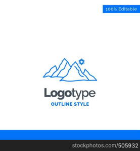 Blue Logo design for mountain, landscape, hill, nature, sun. Business Concept Brand Name Design and Place for Tagline. Creative Company Logo Template. Blue and Gray Color logo design 100% Editable Template.