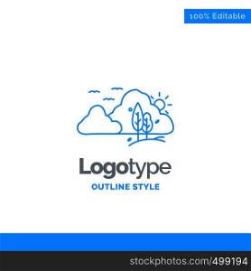 Blue Logo design for mountain, landscape, hill, nature, tree. Business Concept Brand Name Design and Place for Tagline. Creative Company Logo Template. Blue and Gray Color logo design 100% Editable Template.