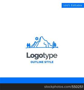 Blue Logo design for mountain, landscape, hill, nature, tree. Business Concept Brand Name Design and Place for Tagline. Creative Company Logo Template. Blue and Gray Color logo design 100% Editable Template.