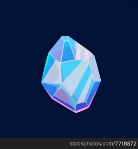 Blue magic crystal, unfaceted gem vector icon, raw jewel rock piece, mineral stone or glass. Isolated natural turquoise gemstone. Cartoon jewelry item for ui pc game. Blue magic crystal, unfaceted gem vector icon