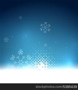 Blue magic sky and snowflakes winter background
