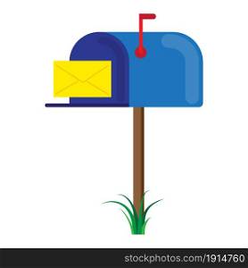 Blue mailbox icon. Post mail sign. Envelope letter. Communication concept. Flat style. Vector illustration. Stock image. EPS 10.. Blue mailbox icon. Post mail sign. Envelope letter. Communication concept. Flat style. Vector illustration. Stock image.