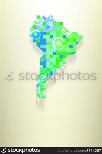 Blue map of the South America with round white transparent rings overlay that can be used to locate different points