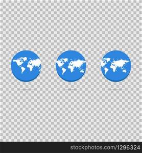 Blue map of world on globe with shadow, vector. Different view of continents. Vector EPS 10