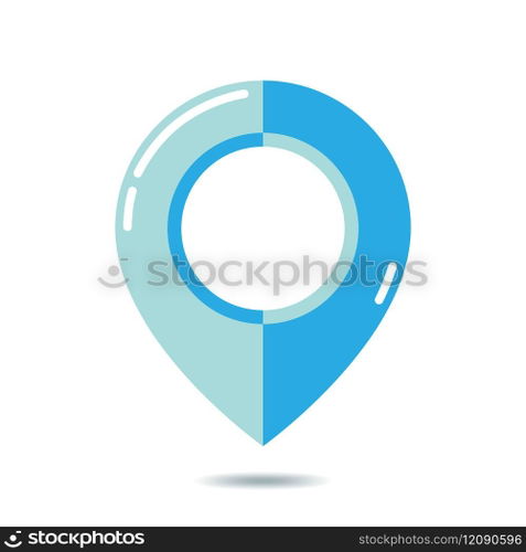 Blue map pointer - vector illustration. Map pointer icon on white background. Illustration of blue navigation marker with shadow.. Blue map pointer - vector illustration.