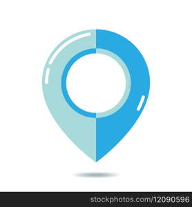 Blue map pointer - vector illustration. Map pointer icon on white background. Illustration of blue navigation marker with shadow.. Blue map pointer - vector illustration.